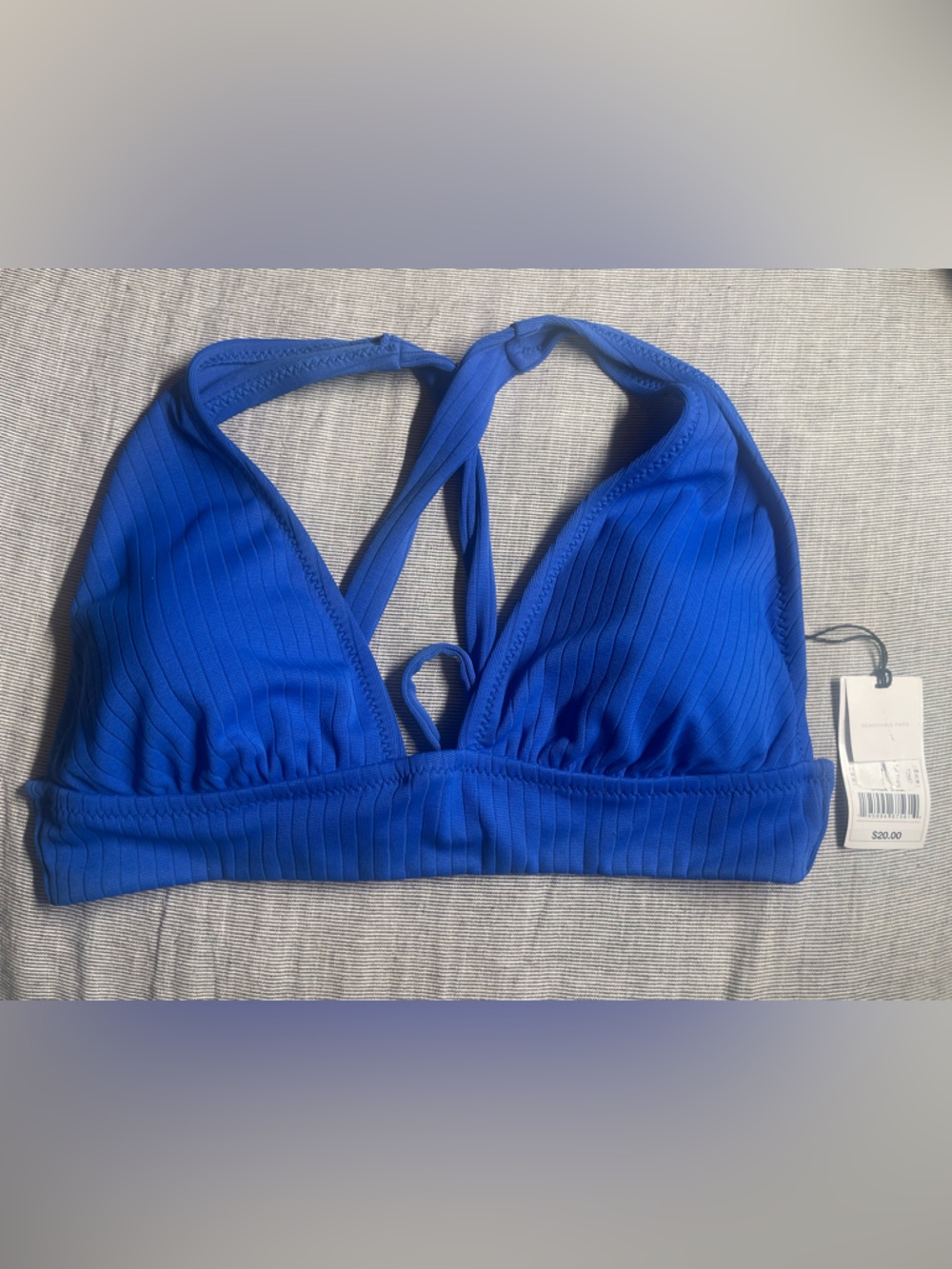 Women’s Blue Ribbed Halter Swim Top Large